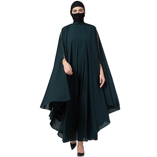 Irani Kaftan abaya with contrast piping- Bottle Green